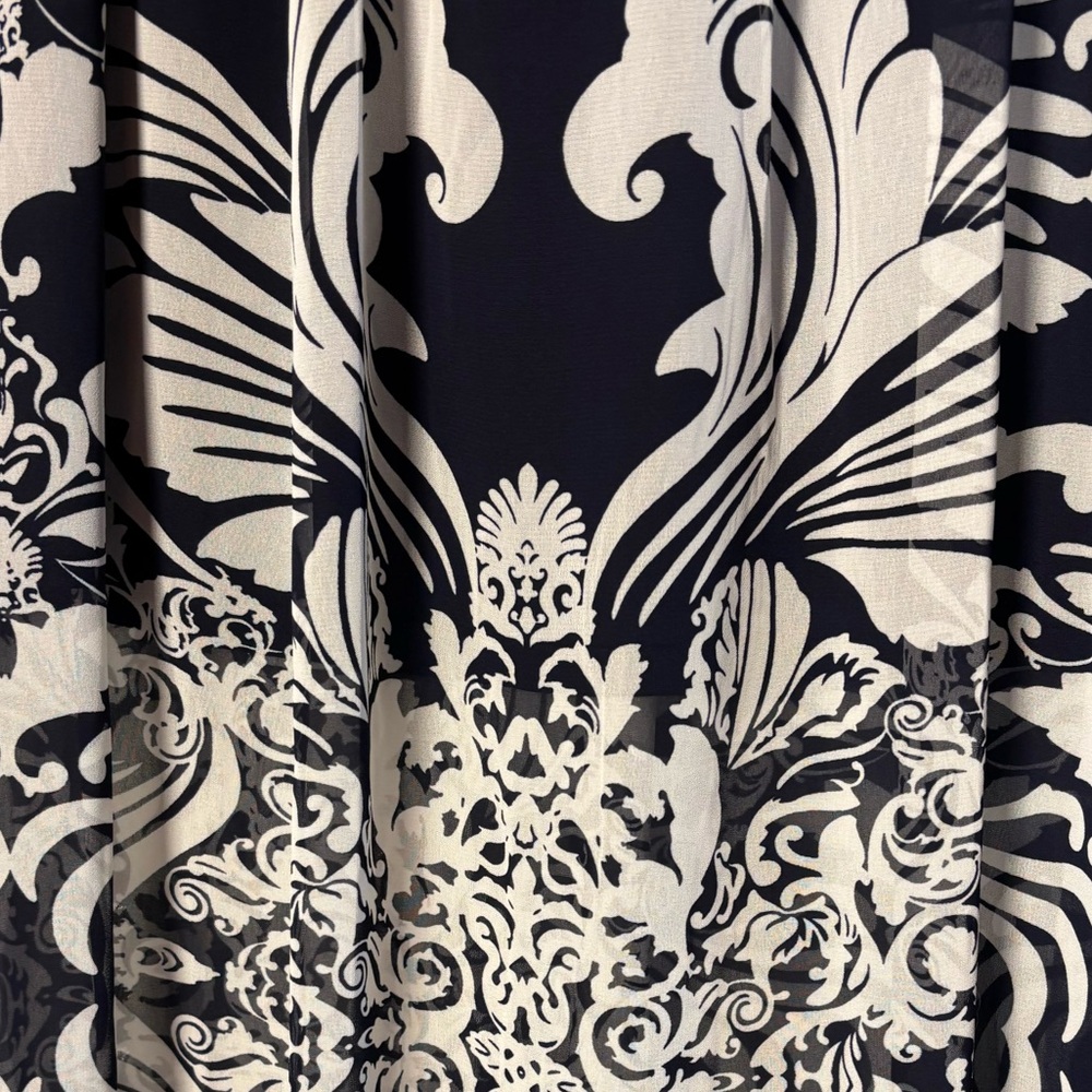 Blue Rain Navy Blue and White Ornate Print Maxi Skirt sheer from thigh down! - Picture 2 of 6